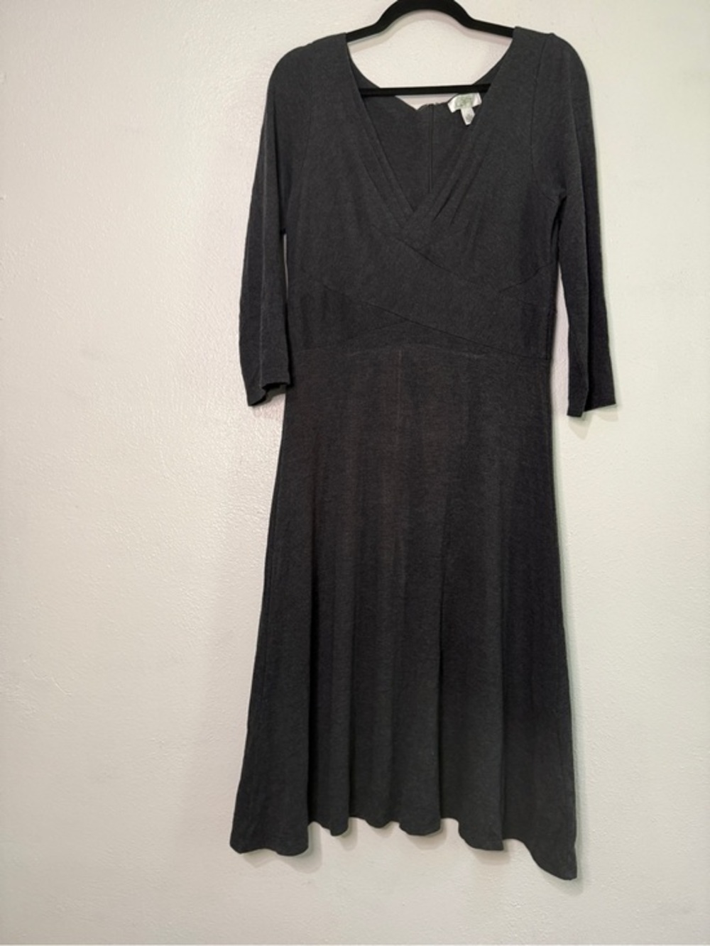Ann Taylor Loft Classic V-Neck Deep Gray Midi Dress. Sz 10.